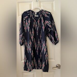 Tucker For Target Navy Patterned Button Front Balloon Sleeve Shirt Boho size S